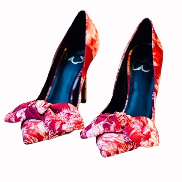 TED BAKER NWT Women 6.5 Ryama Heels Red Tapestry Bow Court Heels Stiletto - Picture 13 of 14